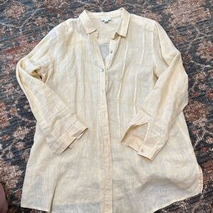 J. Jill Love Linen Windowpane Linen Tunic Shirt Butter XL